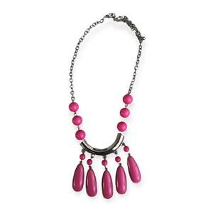Cato Statement Necklace Beaded  Pink and silver Adjustable length